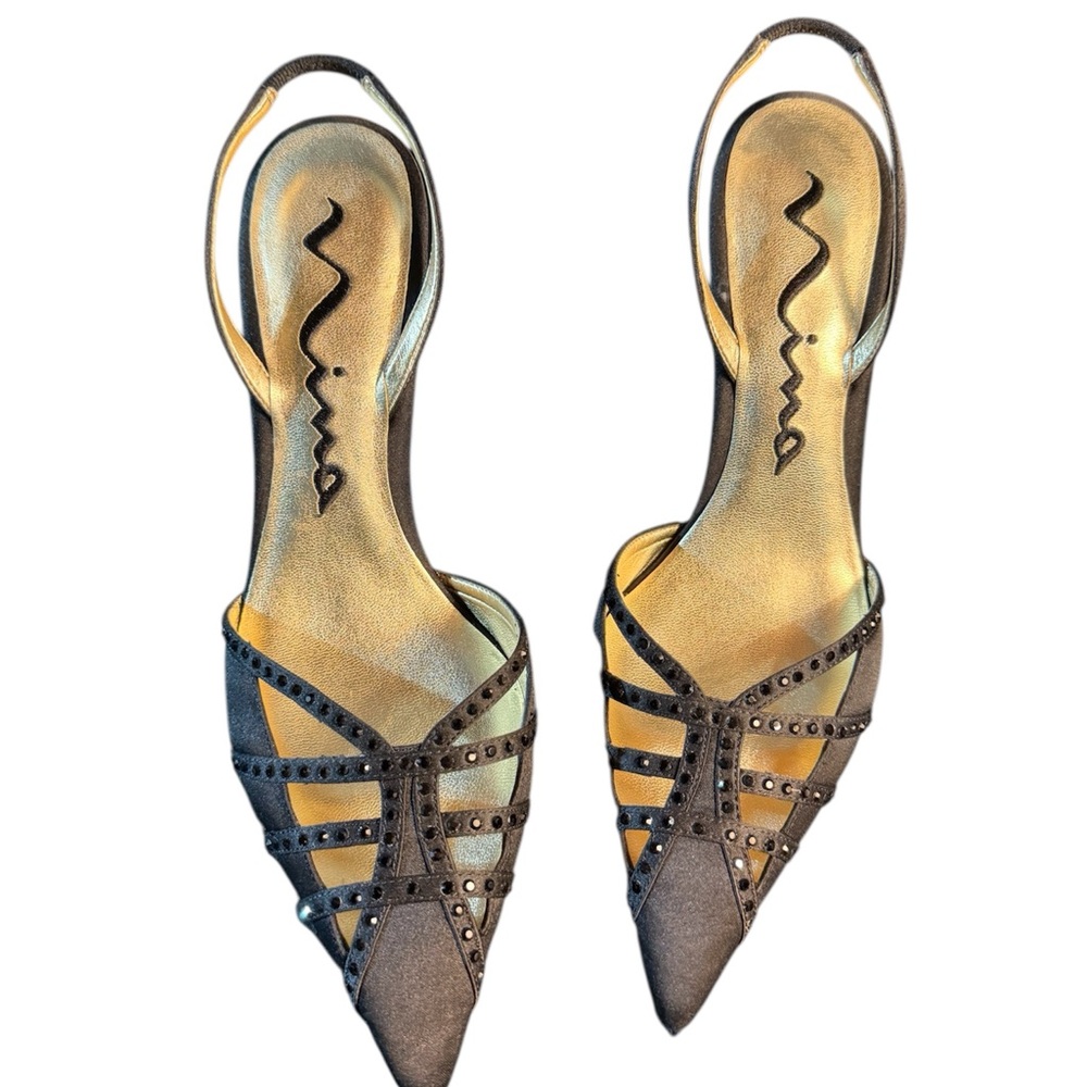 Nina Black Strappy Kitten Heel Slingbacks